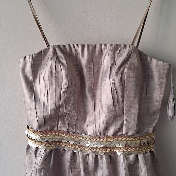Tahari Gerard Detactable Strap Gold Dress with Braided Sequence Waist - Size 8 - Picture 7 of 16